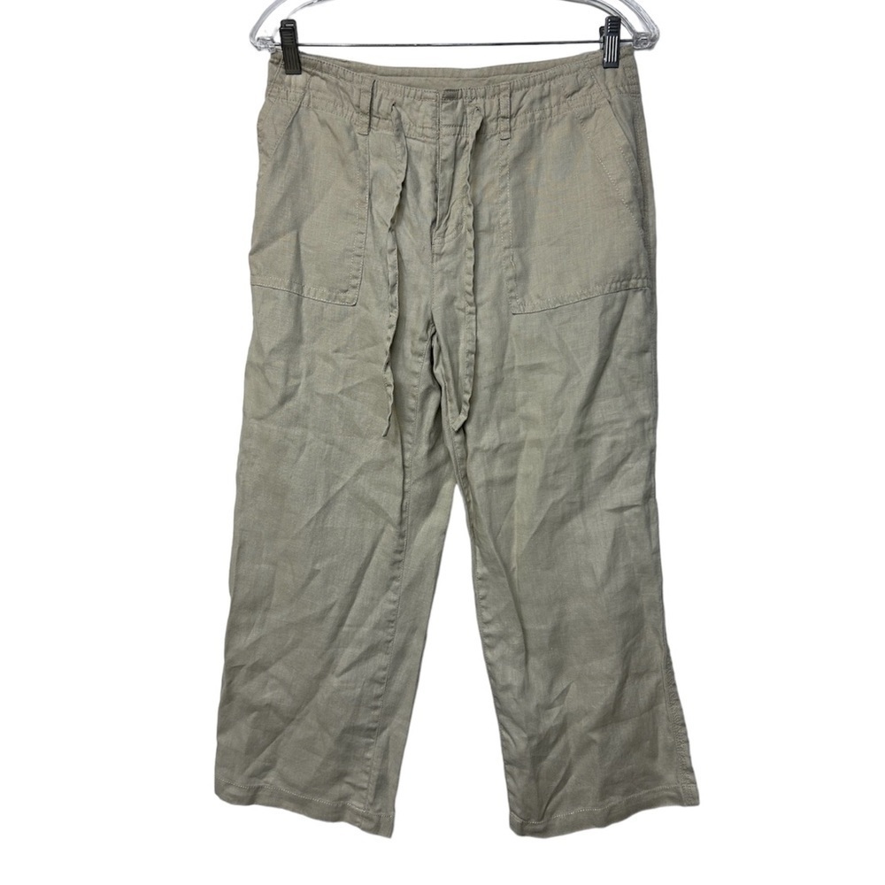 Liz Claiborne Brown 100% Linen wide‎ leg Capri pants relaxed fit Y2K Size 4